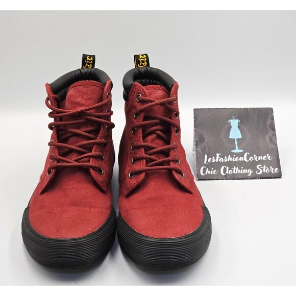 Dr Martens Men's Cherry Red Canvas Winsted Hi Top Boots Size 8 Wo's 9 2542 - Picture 10 of 16